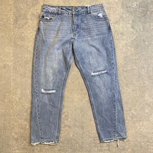 KanCan Mom Jeans Womens 15/31 Blue High Rise Relaxed Tapered Distressed Denim